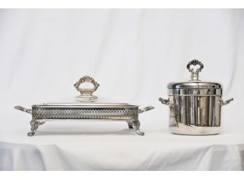 Silver Plate Ice Bucket And Chaffing Dish