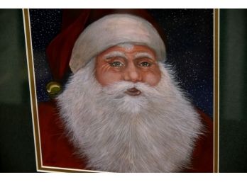 Santa Art Signed And  Framed 17 X 19
