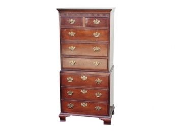 BAKER FURNITURE CHIPPENDALE STYLE MAHOGANY CHEST ON CHEST DRESSER  25.5 X 16.5 X 54.5