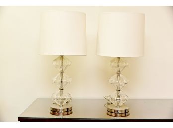 West Elm Crystal Lamps With White Linen Shades
