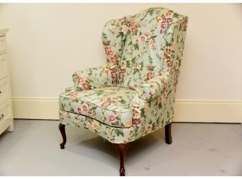 Wing Back Floral Print Queen Anne Style Side Chair 31 X 36 X 44