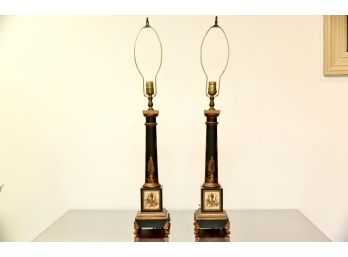 Pair Of Outstanding Brass Claw Foot Gold Leaf Painted Table Lamps