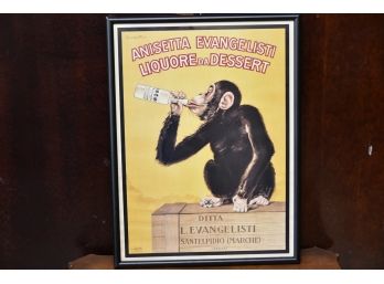 'Anisetta Evangelisti' Monkey Drinking Liquor Poster 24' X 18'