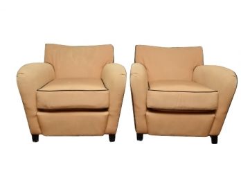 Pair Of Yellow Fabric Armchairs 32'L X 32'W X 27.5'H