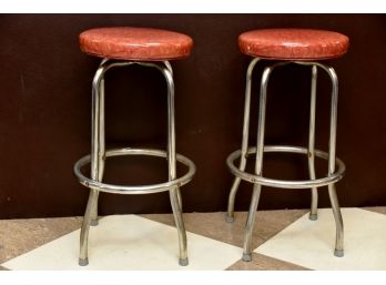 Pair Of Chrome Swivel Bar Stools 14'D X 30'H