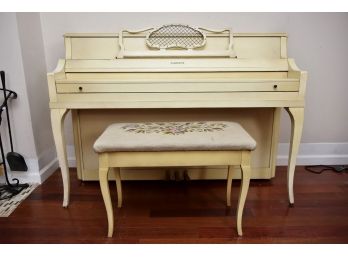 Harrington Cream Colored Upright Piano And Bench