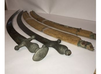 Pair Of Indo-persian Middle Eastern Curved Sword/ Sabre With Scabbards