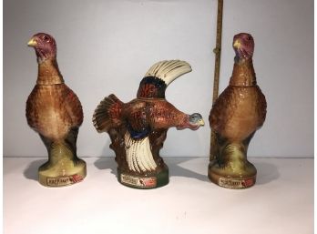 3 COLLECTIBLE TURKEY BOTTLE DECANTERS (READ)