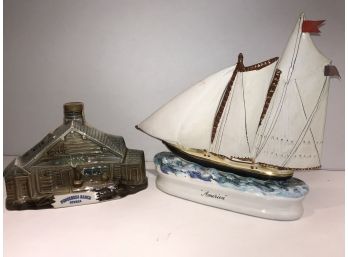 2 VINTAGE COLLECTIBLE LIQUOR BOTTLE DECANTERS PARTIALLY FULL