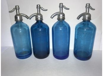 LOT OF 4 VINTAGE BLUE GLASS SELTZER BOTTLES LOT2