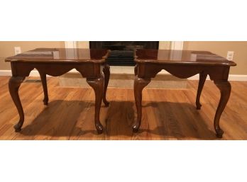 Pair Of Queen Anne Style Cherry Wood End Tables