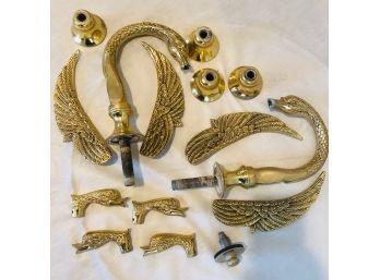 2 Brass Swan With Wing Faucets With Swan Head Handles