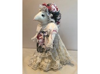 Antique Home Sewn Mouse With Lace And Floral Covering