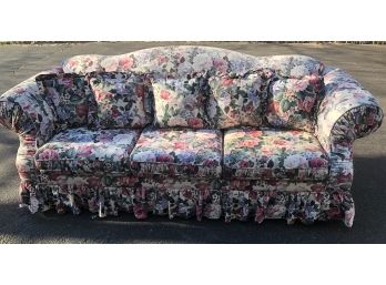 Vintage Floral Sofa With Cream Base With Pink And Violet Flowers With 5 Decorative Pillows