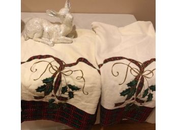 2 Lenox Christmas Towels, 3 Lennox Pierced Votives And Reindeer