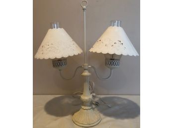 Country Cream Based Lamp With Pierced Floral Designs On Lamp Shade