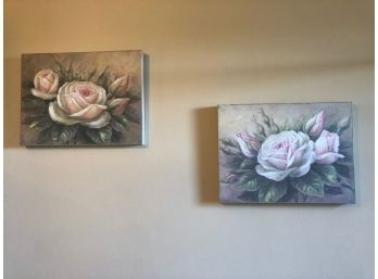 Set Of 2 Floral Canvases (Pink Roses) On Beige Background. From Touch Of Class