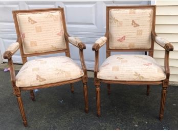 Antique Set Of Arm Chairs With Vintage Fabric