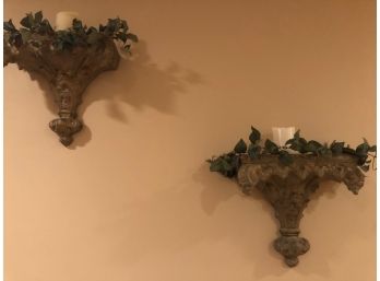 Pair Carved Ornate Wall Sconces