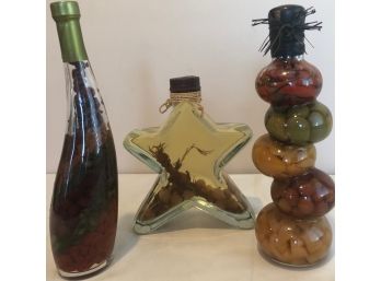 Decorative Oil Infused With Mixed Vegetables In Glass Holders. Set Of 3 Differing Pieces