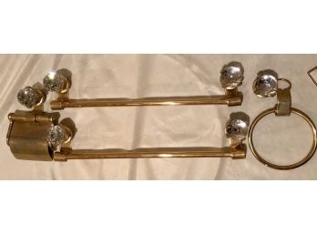Brass And Glass Ball Bathroom Fixtures; (2) Towel Racks And Toilet Paper Holder