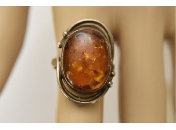 Sterling Silver Amber Ring - Jewelry Lot #5