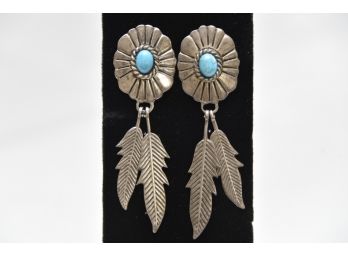 Sterling Silver Feather Drop Earrings - Jewelry Lot #37
