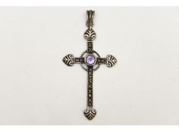 Sterling Silver And Stone Cross Pendant - Jewelry Lot #29