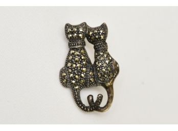 Sterling Silver Marcasite Cat Love Pin - Jewelry Lot #20