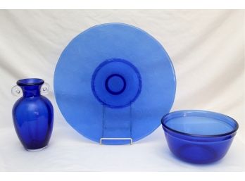 Cobalt Blue Glass With Cake Platter
