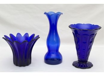 Trio Of Cobalt Blue Vases