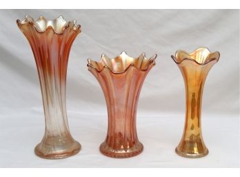 Trio Of Carnival Glass Vases