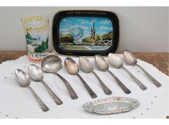 World Fair Lot Including Spoons, Glasses And Tray