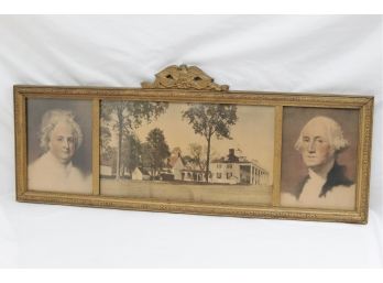 Antique Picture Of George And Martha Washington In Eagle Frame 28 X 10