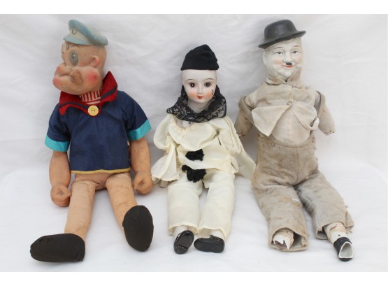 Popeye, Charlie Chaplin And Pensive Clown Dolls