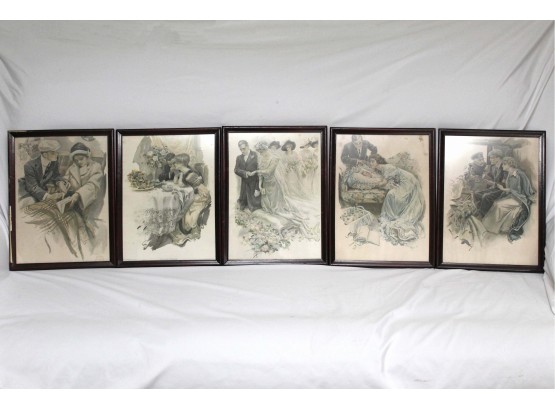 Harrison Fisher Schribners Son Collection Of 5 Pictures Framed 12 X 16