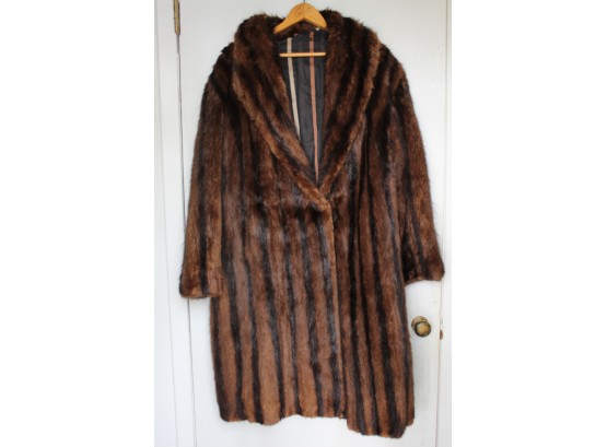 Vintage Fur Coat With Brown Stripe 62' Sweep At Bottom