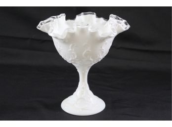 White Milk Glass Free Form Pedestal Dish