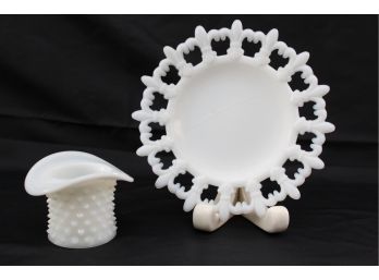 Hobnail Milk Glass Hat And Star Plate