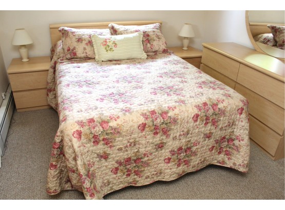 Full Bed Headboard With Mattress, Boxspring And Bedding