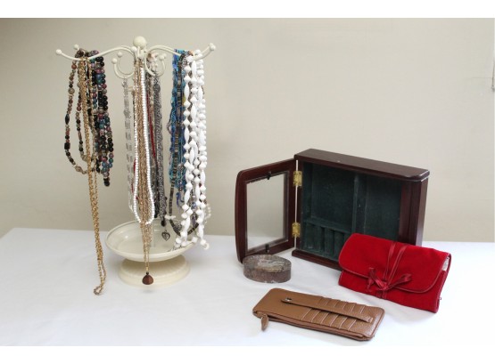 Vintage Necklaces With Necklace Tree, Jewelry Boxes & Wallets