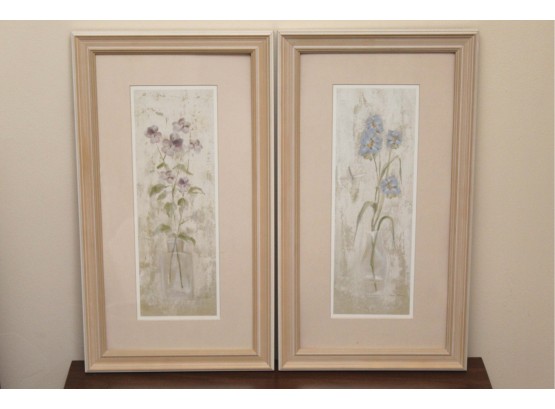 Lovley Pair Of Floral Prints Framed 10 X 18