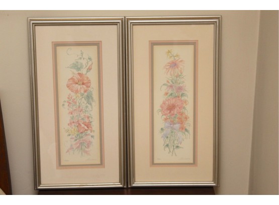 Pair  Of Vintage Botanical Prints Numbered And Signed 'Lawrence' 12 X 22
