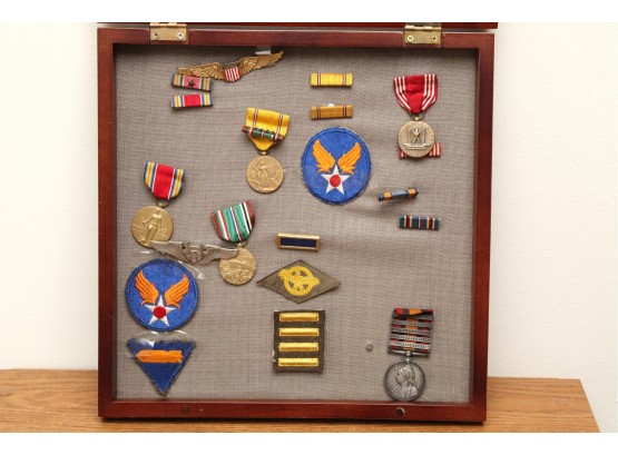 Collection Of WWII Military Medals In 13 X 13 Shadowbox