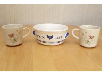 Chicken Soup Bowl And Pair Tea Cups