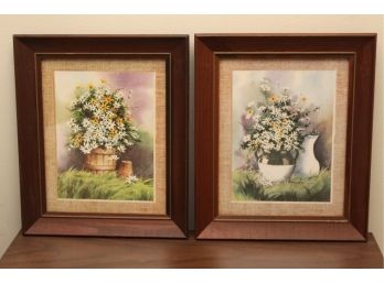 Lovely Pair Of Floral Prints Framed 10.5 X 12.5