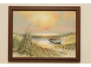 Howard  Gailey 'The Lonely Dingy' Oil On Canvas Framed 18 X 14