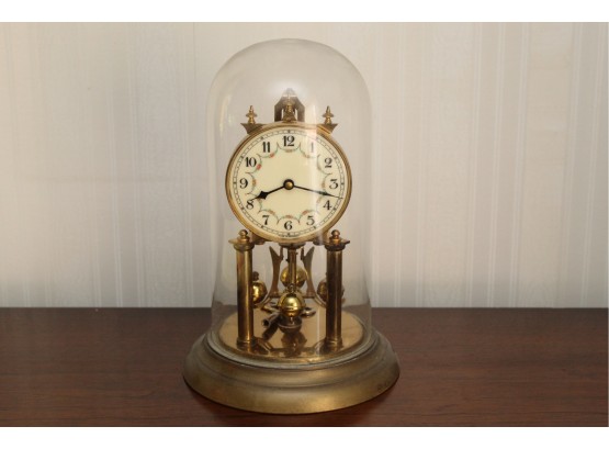 Antique Glass Dome Jahresuhrenfabrik 49 Clock With Key