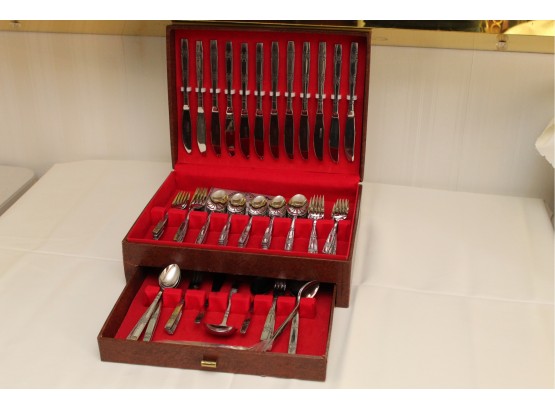 Oxford Hall Flatware Service For 12 With Mahognay Presentation Chest