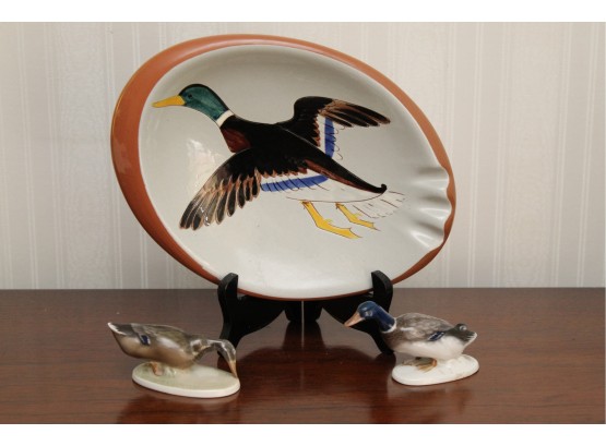 Pair Of Porcelain Ducks And Duck Cigar Ashtray